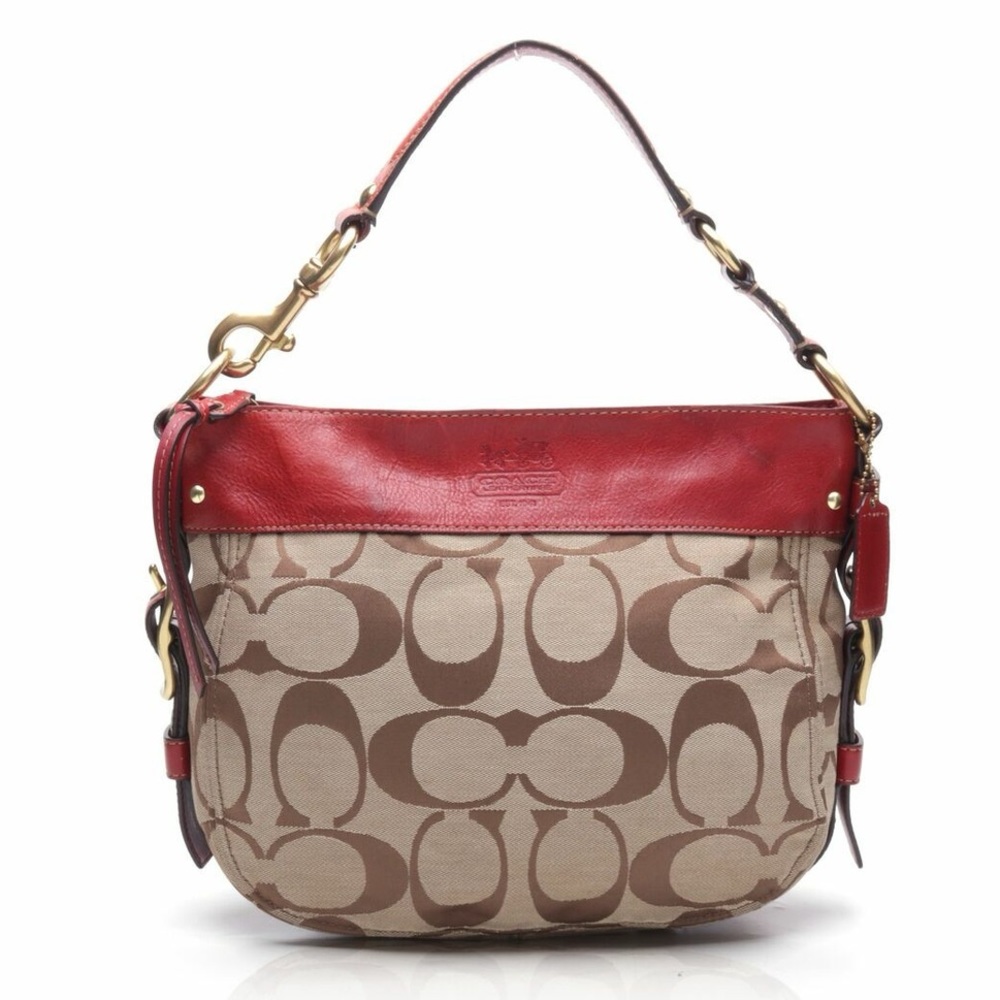 Coach Zoe Hobo Red Bag Purse Signature Classic Jacquard 12674 Handbag